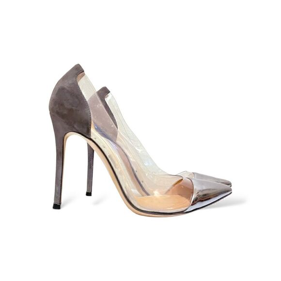 Gianvito Rossi Silver/Grey Leather, Suede and PVC Plexi Pumps |Size 37| - Picture 5 of 13